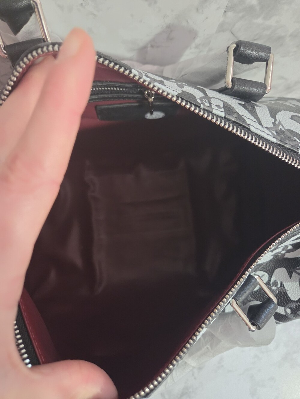 Black And White Monogram Satchel Handbag. - Picture 2 of 7
